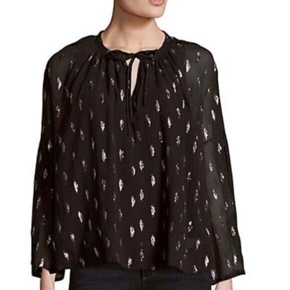 NEW! IRO Naomie Black Silk Flared Bell Sleeve Blouse With Metallic Thread - S - Picture 11 of 11